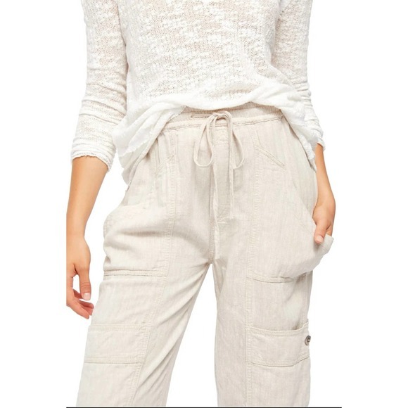 Free People Feelin Good Utility Pull-on Pants in Natural Sz‎ XL - Picture 1 of 7
